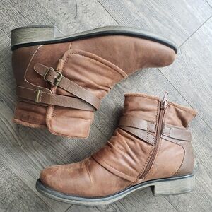 Women's Tan Ankle Boots with Buckle Detail
